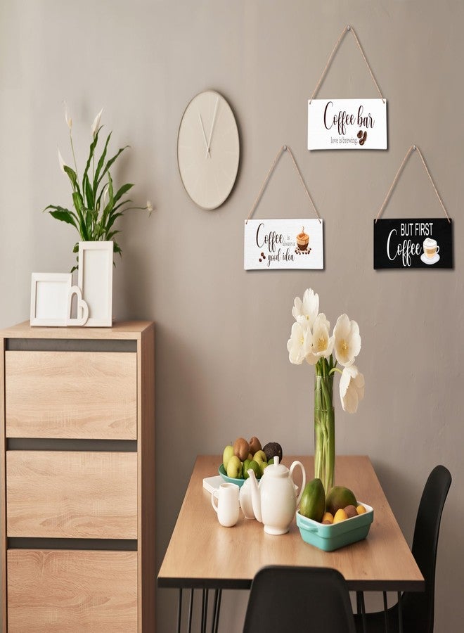 Zmyollo Coffee Bar Wall Decor Sign, 3 Pieces Rustice Coffee Wooden Sign With Rope, But First Coffee Wall Art Decor For Farmhouse Home Kitchen Dining Room Cafe Coffee Bar Coffee Station, B30 - Image 3